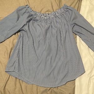 XL Blue off the Shoulder Striped Shirt